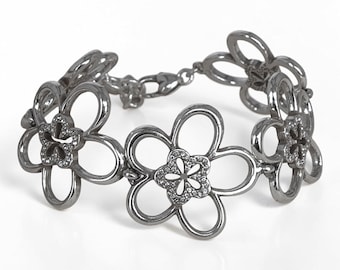 Brighton Daisy Flower Link Bracelet Silver Rhinestone Crystal Retired 7-8"