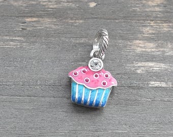 Brighton Cupcake Dangle Charm: Reversible Enamel Crystal, Retired Design