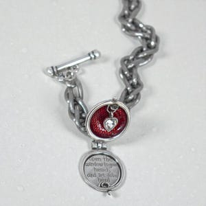 Brighton Healing Heart Silver Locket Bracelet Toggle Clasp Clear Crystal Retired image 5