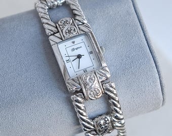 Brighton Sayan Vintage Watch: Silver Plated Square Link Toggle Clasp