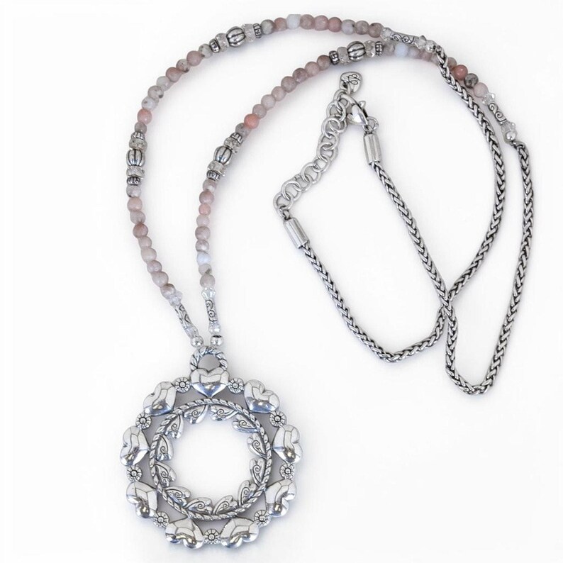 Brighton Love Mandala Beaded Necklace Heart Wreath Pink Silver Retired READ image 5