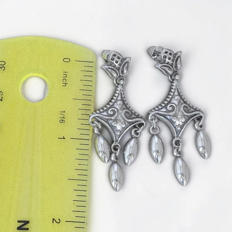 Brighton Chandelier Earrings Scrollwork Teardrop Dangle Silver Plated Post Back image 5