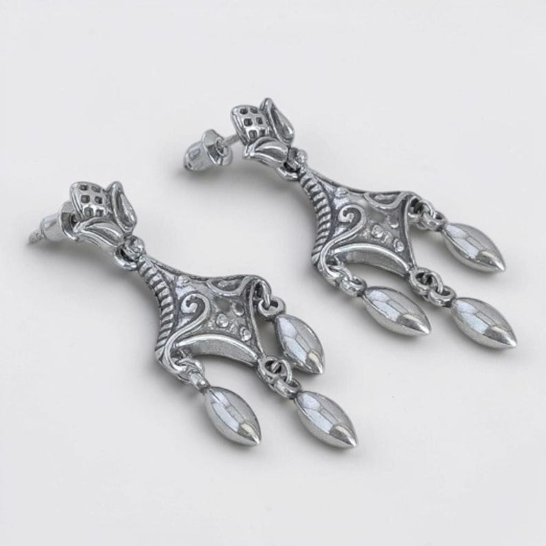 Brighton Chandelier Earrings Scrollwork Teardrop Dangle Silver Plated Post Back image 3