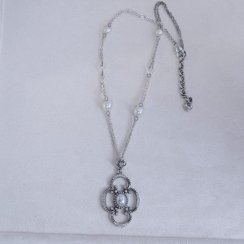 Brighton Bellissima Pendant Necklace Faux Pearls Small Crystals Retired Design image 2