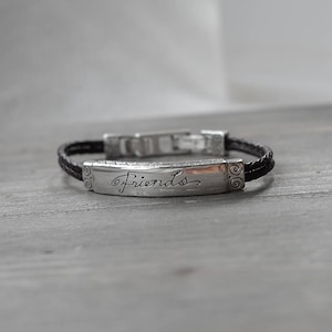 Brighton FRIENDS ID Bracelet Braided Brown Leather Engraved Retired Silver Plate
