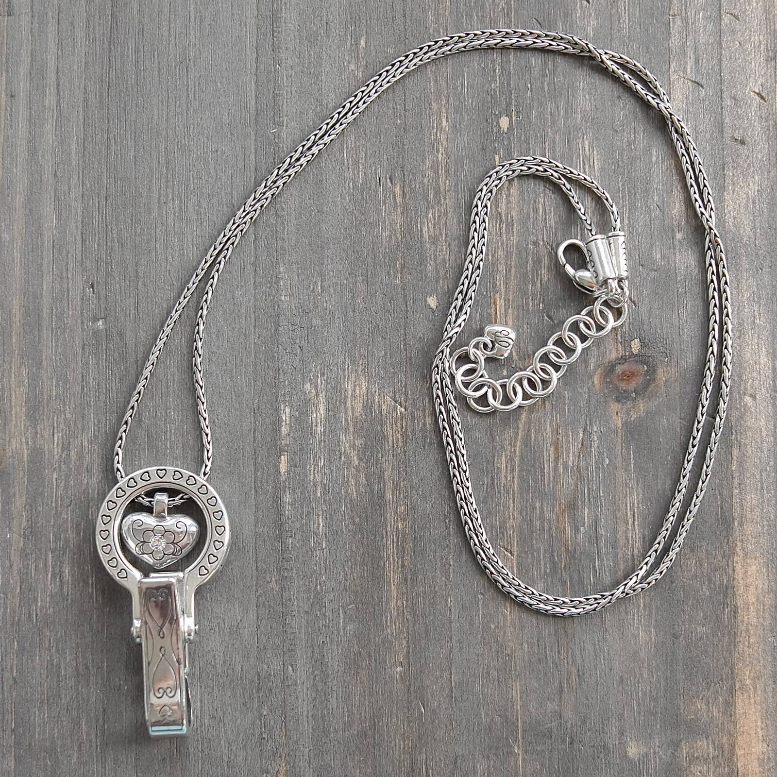 Brighton Lanyard Badge ID Holder Necklace Heart Clear Crystsl