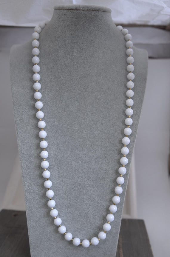 Vintage Monet Beaded Necklace White 30