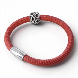 Brighton Woodstock Single Leather Bracelet Brick Orange Magnetic Heart Charm 8" image 3
