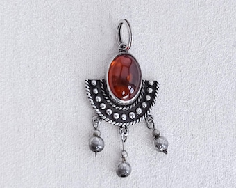 Amber Sterling Silver Pendant Dangling Beads Tribal 925 3.6g Ethnic