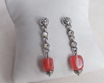 Brighton Dangle Earrings Rose Quartz AB Crystals Post Backs Silver Plated 1.75"