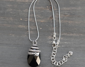 Brighton Goddess Necklace Wrapped Black Faceted Teardrop Pendant Retired 18"