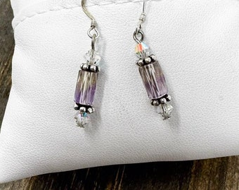 925 Sterling Silver Ametrine Dangle Earrings Crystal Beads French Wire Hooks