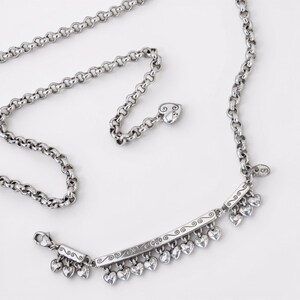 Brighton Rare Retired Skinny Chain Belt Dangling Hearts Silver Size Small 28In image 3