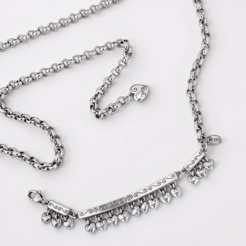 Brighton Rare Retired Skinny Chain Belt Dangling Hearts Silver Size Small 28In image 3