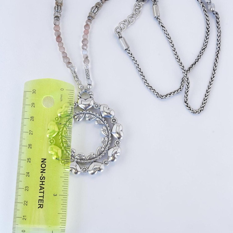 Brighton Love Mandala Beaded Necklace Heart Wreath Pink Silver Retired READ image 6