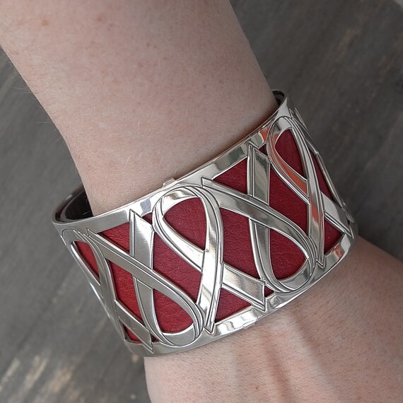 Brighton Christo wear Red Cuff Bracelet Wide Red brown Ribbon Pattern Openwork Etsy UK