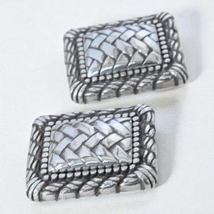 Vintage Brighton Rectangular Clip On Earrings Woven Pattern Silver Plated Rare image 2