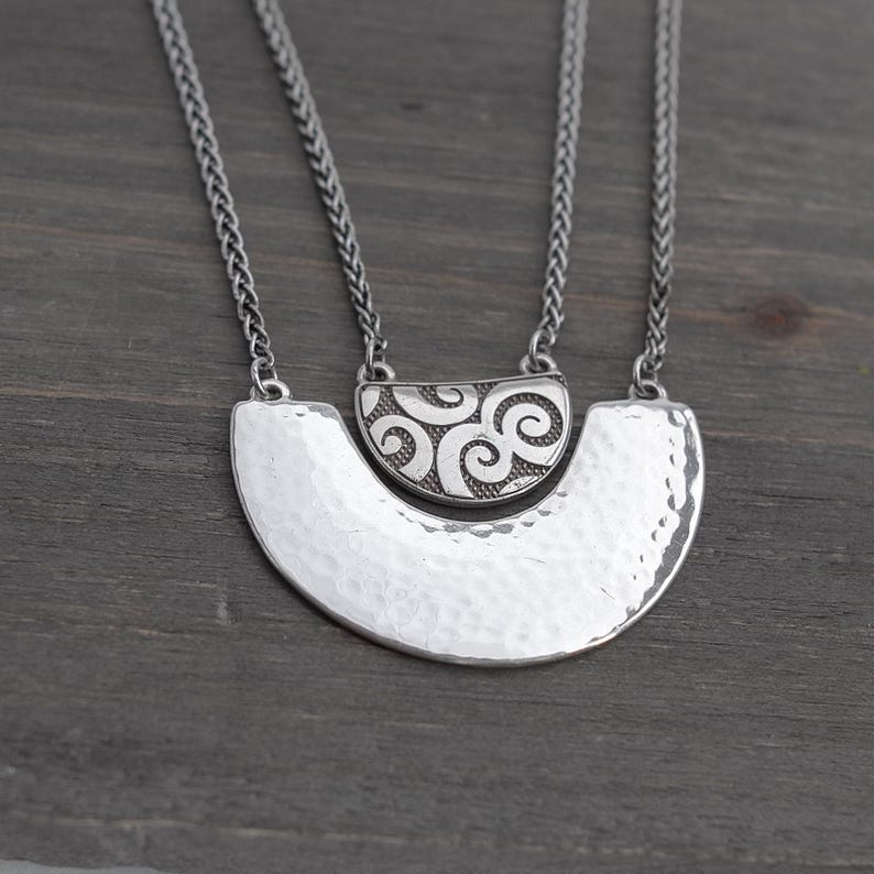 Brighton Andaluz Arch Layered Pendant Necklace: Hammered Silver, Rhinestone Accents (18-20") image 5