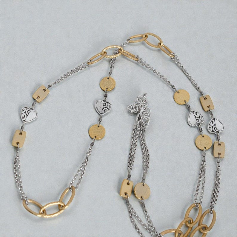 Brighton Look Of Love Long Chain Necklace Two Tone Gold Silver Art Deco Retired image 7