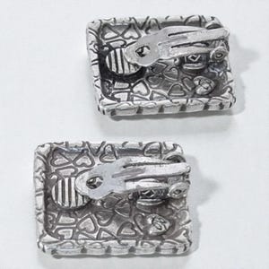 Vintage Brighton Rectangular Clip On Earrings Woven Pattern Silver Plated Rare image 5