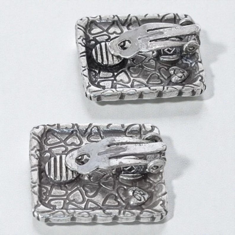 Vintage Brighton Rectangular Clip On Earrings Woven Pattern Silver Plated Rare image 5