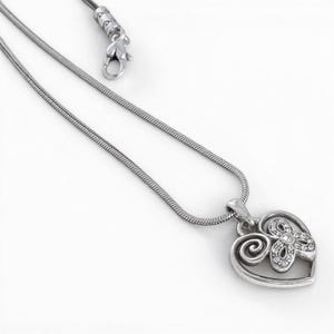 Brighton Cupids Heart Pendant Necklace Rhinestone Crystal Silver Plated NWT image 1