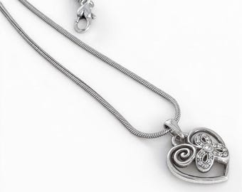Brighton Cupids Heart Pendant Necklace Rhinestone Crystal Silver Plated NWT
