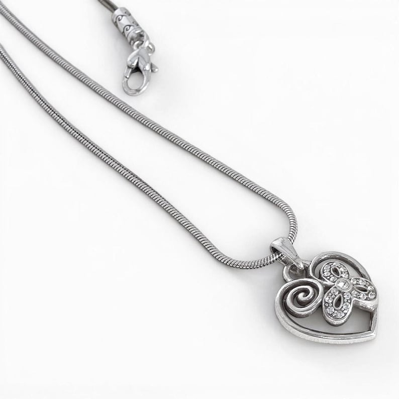 Brighton Cupids Heart Pendant Necklace Rhinestone Crystal Silver Plated NWT image 1