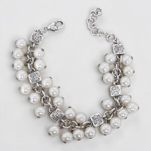 Brighton Pearl Beaded Bracelet Silver Plated Rare Retired 7-8" Lobster Clasp image 6