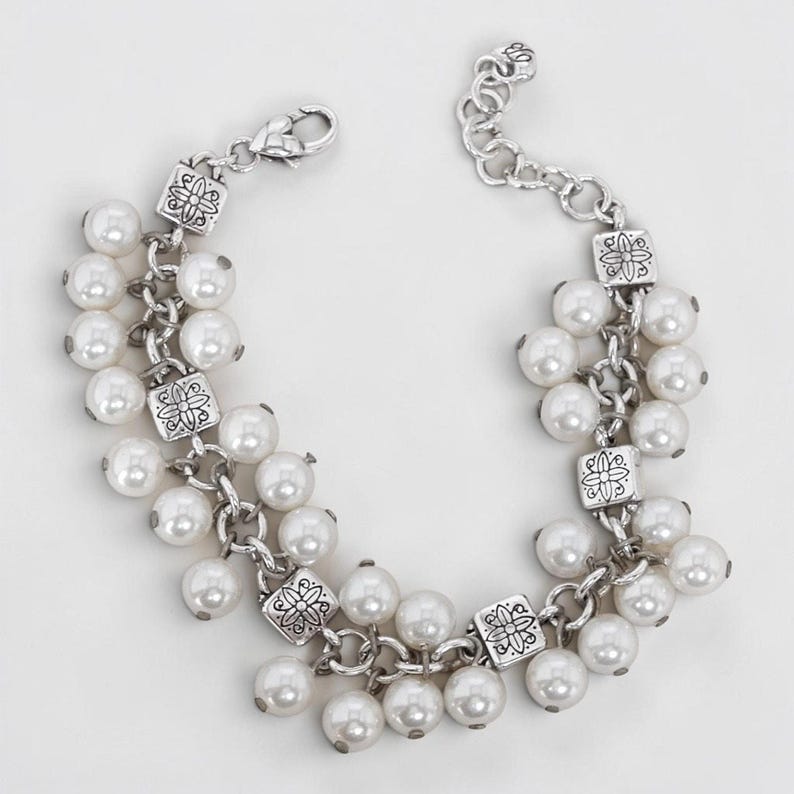 Brighton Pearl Beaded Bracelet Silver Plated Rare Retired 7-8" Lobster Clasp image 6