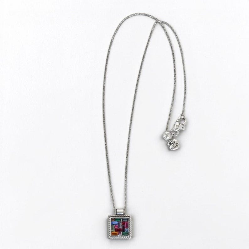 Brighton St Michel Multicolor Square Pendant Necklace Geometric Stones Retired image 4