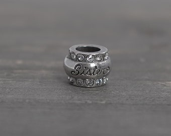 Brighton SISTER Spacer Charm Bead Silver Plated Engraved Retired Viuntage