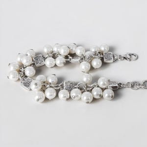 Brighton Pearl Beaded Bracelet Silver Plated Rare Retired 7-8" Lobster Clasp image 5
