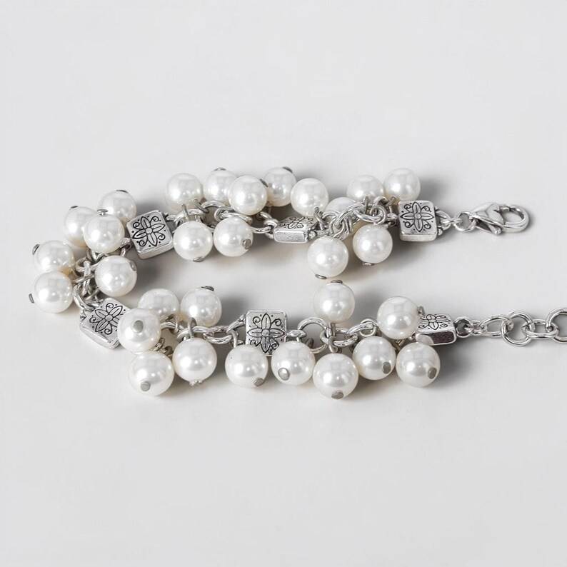 Brighton Pearl Beaded Bracelet Silver Plated Rare Retired 7-8" Lobster Clasp image 5