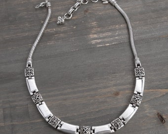 Brighton TRIBECA Necklace Silver Plated Rectangular Links Retired Adjustable