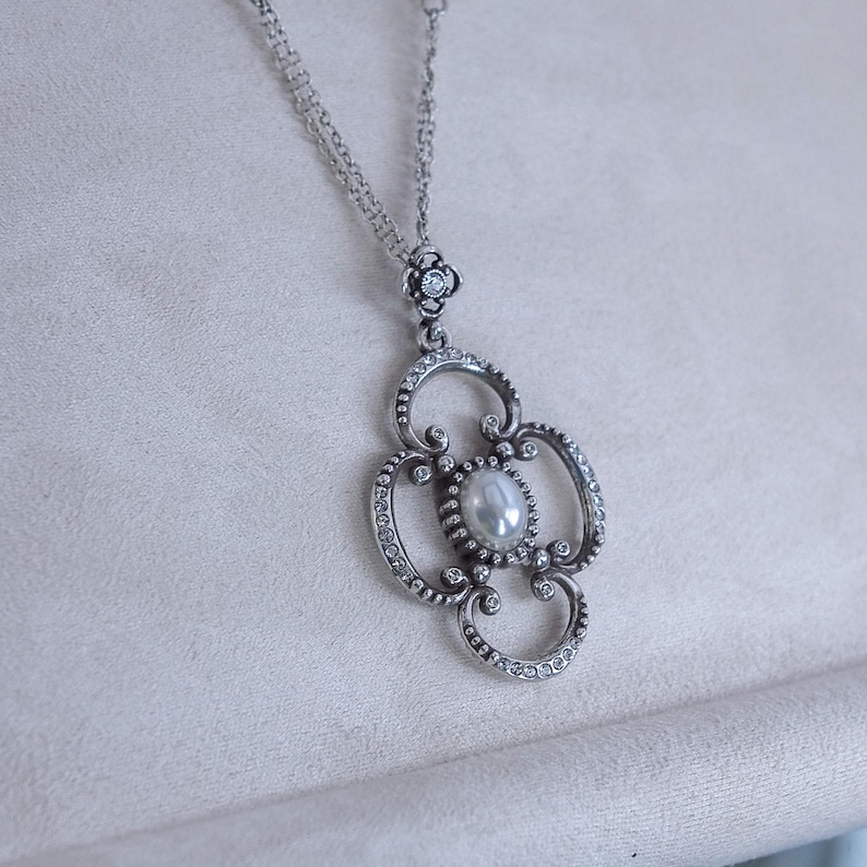 Brighton Bellissima Pendant Necklace Faux Pearls Small Crystals Retired Design image 1