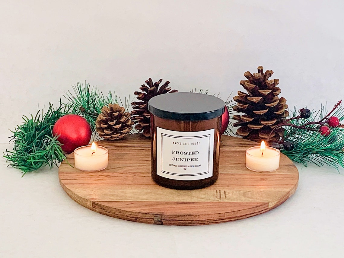 Frosted Juniper Scented Candle Christmas Decor Candle Etsy