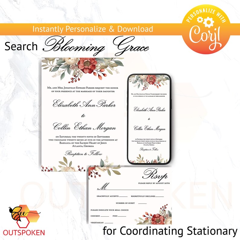 Botc Invite Floral Thank You Template, Editable 5 X 7 Invitation, Custom Floral ...