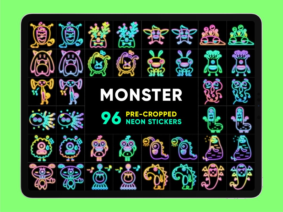 MONSTER Neon Sign Sticker, Digital Goodnotes Book, Planner Journal Kit ...