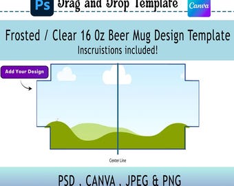 16 Unzen gefrostete Bierkrug Vorlage: Sublimationsdesign (PNG, JPEG, PSD, Canva)