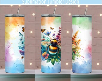Aquarell Bienenbecher Sublimationsdesign: Regenbogen Biene 20 Unzen (JPEG & PNG Digitale Datei