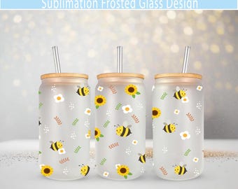 Biene und Blumen Frosted Glass Sublimation Design (PNG + JPEG)