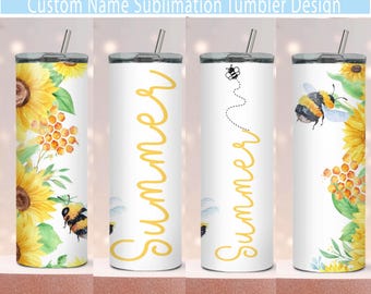 Aquarell Bienen und Sonnenblumen Becher Design: Name 20 oz (JPEG Digitale Datei)