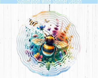 Aquarell Biene Windspiel Design: Blumen Garten Deko (JPEG & PNG)