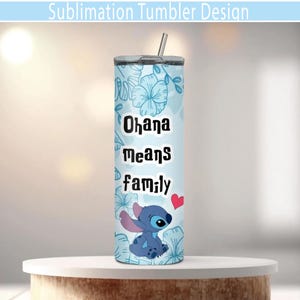 Stitch Ohana |  Magere beker met bloemen Lilo en Stitch 20 oz sublimatieontwerp | Rechte rand, png+jpeg inbegrepen | Blauwe bloemenprint