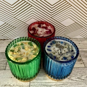 Reiki-Infused Chakra Candles w/ Crystals & Herbs