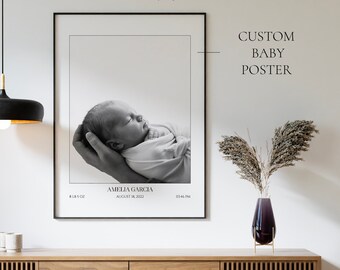 Custom Baby Photo Poster | Birth Details Poster | Baby Portrait | Newborn Portrait | Custom Baby Wall Art | Custom Nursery Wall Art