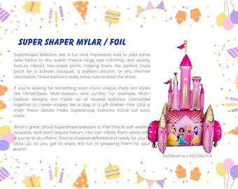 Giant Balloons Supershapes, Disney princesses, Baby shower, Gender Reveal, Unicorns, Mermaids, Construction Trucks, Graduation, Birthdays