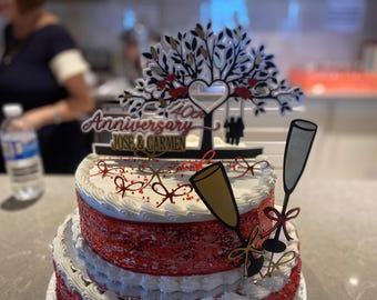 Elegant Family Tree Anniversary Cake Topper