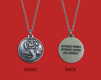 Netflix Cobra Kai - Strike First  Necklace - Karate Kid - Johnny Lawrence - Cobra Pendant - Miyagi